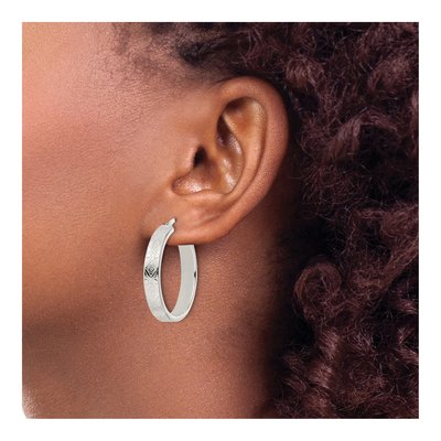 Sterling Silver 32mm Geometric Round Hoop Earrings – view 4