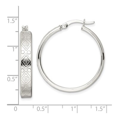 Sterling Silver 32mm Geometric Round Hoop Earrings – view 5