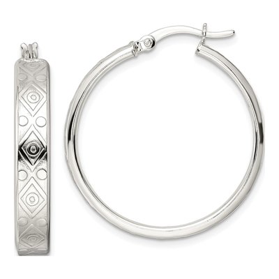 Sterling Silver 32mm Geometric Round Hoop Earrings