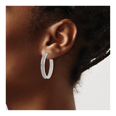Sterling Silver 30mm Fabric Glitter Hoop Earrings – view 4
