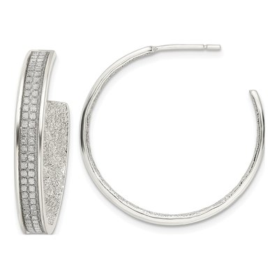 Sterling Silver 30mm Fabric Glitter Hoop Earrings