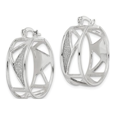 Sterling Silver 27mm Fabric Glitter Shapes Hoop Earrings – view 3