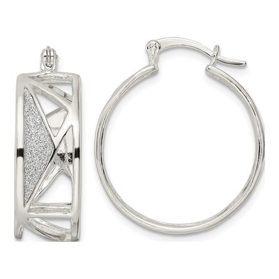 Sterling Silver 27mm Fabric Glitter Shapes Hoop Earrings