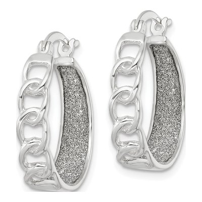 Sterling Silver 22mm Glitter Hoop Earrings – view 3