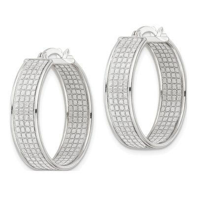Sterling Silver 26mm Glitter Round Hoop Earrings – view 3