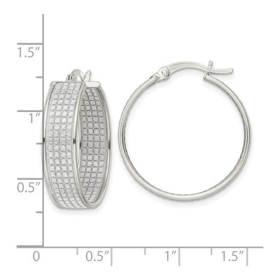 Sterling Silver 26mm Glitter Round Hoop Earrings – view 5
