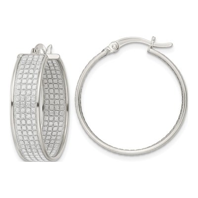 Sterling Silver 26mm Glitter Round Hoop Earrings