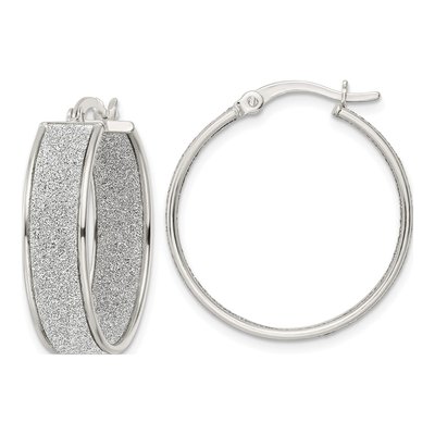 Sterling Silver 27mm Glitter Hoop Earrings