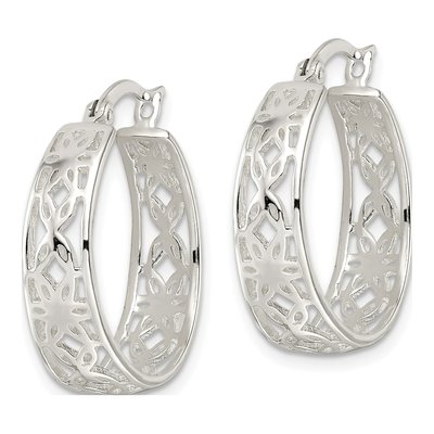Sterling Silver Cut-Out Floral Hoop Earrings – view 3