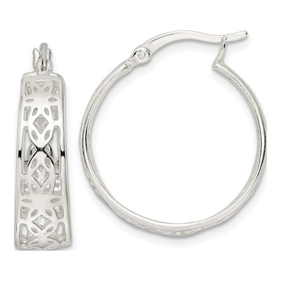 Sterling Silver 24mm Cut-Out Floral Hoop Earrings