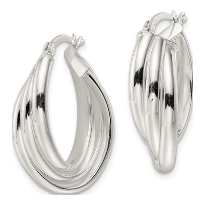 Sterling Silver 29mm Twisted Oval Hoop Earrings – view 3