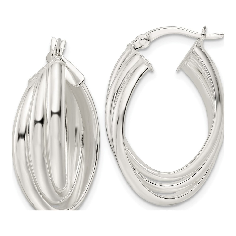 Sterling Silver 29mm Twisted Oval Hoop Earrings