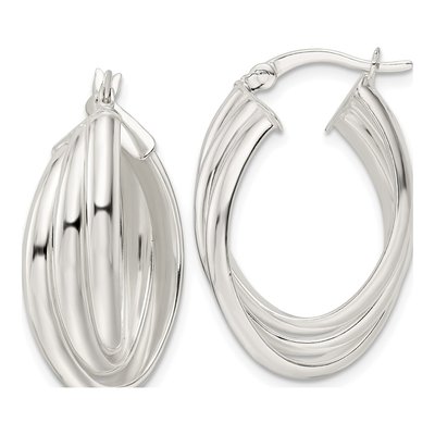 Sterling Silver 29mm Twisted Oval Hoop Earrings