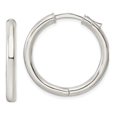 Sterling Silver 28mm Tube Huggie Hoop Earrings
