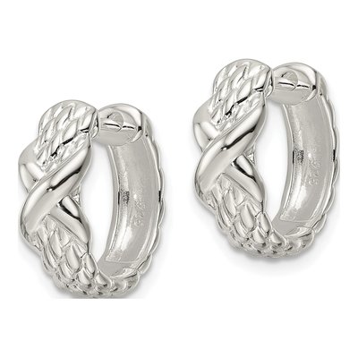 Sterling Silver 15mm Basket Weave Huggie Hoop Earrings – view 3