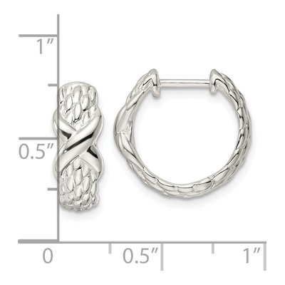 Sterling Silver 15mm Basket Weave Huggie Hoop Earrings – view 5