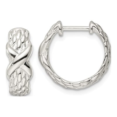 Sterling Silver 15mm Basket Weave Huggie Hoop Earrings