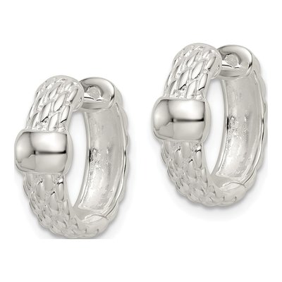 Sterling Silver 14mm Basket Weave Huggie Hoop Earrings – view 3