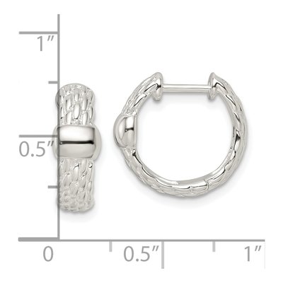 Sterling Silver 14mm Basket Weave Huggie Hoop Earrings – view 5