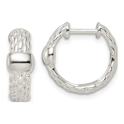 Sterling Silver 14mm Basket Weave Huggie Hoop Earrings