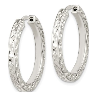 Sterling Silver 28mm Diamond-Cut Locking Huggie Hoop Earrings – view 3
