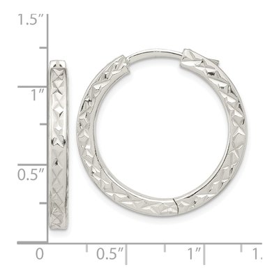 Sterling Silver 28mm Diamond-Cut Locking Huggie Hoop Earrings – view 5