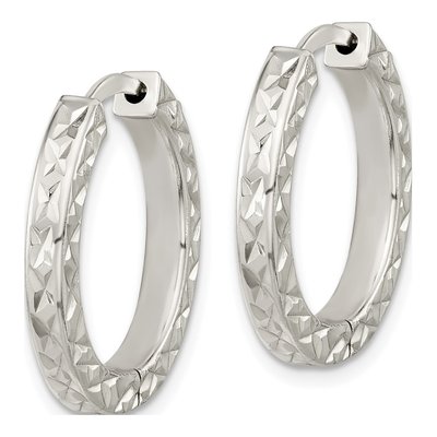 Sterling Silver 23mm Diamond-Cut Square Tube Huggie Hoop Earrings – view 3