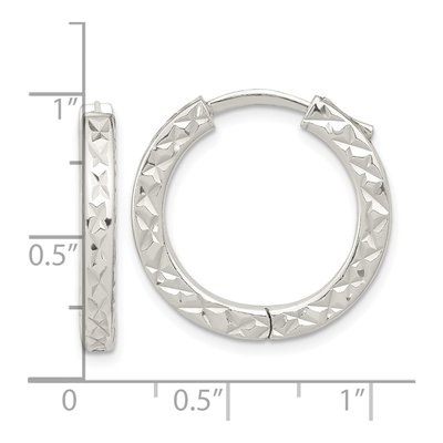 Sterling Silver 23mm Diamond-Cut Square Tube Huggie Hoop Earrings – view 5