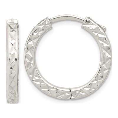 Sterling Silver 23mm Diamond-Cut Square Tube Huggie Hoop Earrings