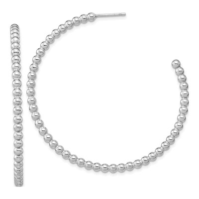 Sterling Silver 52mm Beaded Hoop Earrings