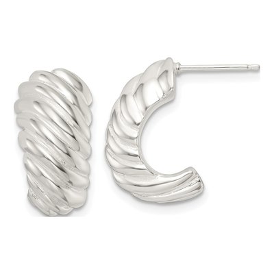 Sterling Silver 18mm Hollow J- Hoop Earrings