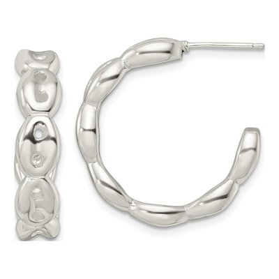 Sterling Silver 25mm Scalloped C- Hoop Earrings