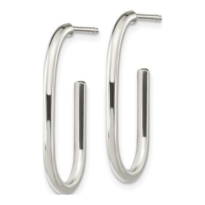 Sterling Silver 27mm Oval J- Hoop Earrings – view 3