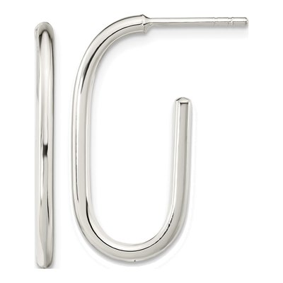 Sterling Silver 27mm Oval J- Hoop Earrings