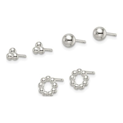 Sterling Silver Beaded Stud Earring Set – view 3