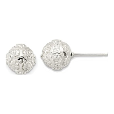 Sterling Silver Floral Ball Stud Earrings