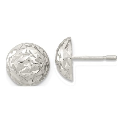 Sterling Silver Diamond-Cut Button Stud Earrings