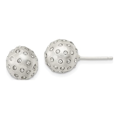 Sterling Silver Round Crystal Ball Stud Earrings