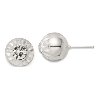 Sterling Silver Round Crystal Ball Stud Earrings