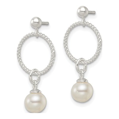 Sterling Silver Simulated Pearl Glass Dangle Earrings – view 3