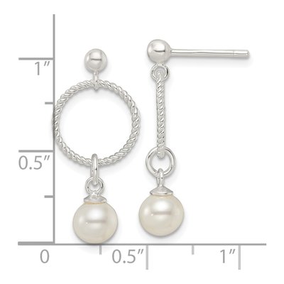 Sterling Silver Simulated Pearl Glass Dangle Earrings – view 5