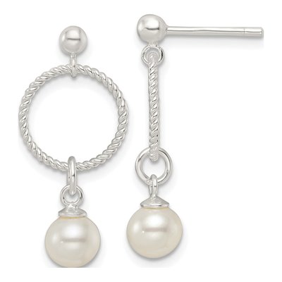 Sterling Silver Simulated Pearl Glass Dangle Earrings