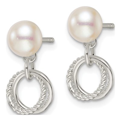 Sterling Silver Simulated Pearl Glass Dangle Earrings – view 3