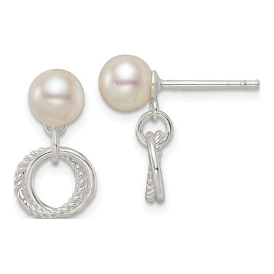Sterling Silver Simulated Pearl Glass Dangle Earrings