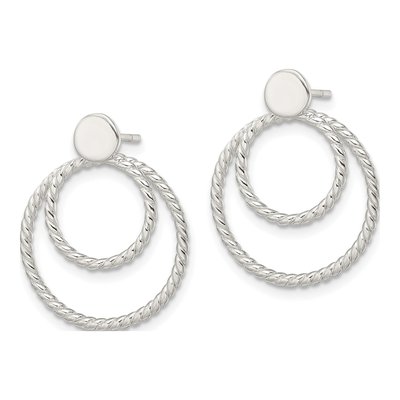 Sterling Silver Circle Jacket Button Dangle Earrings – view 3