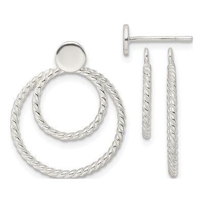Sterling Silver Circle Jacket Button Dangle Earrings