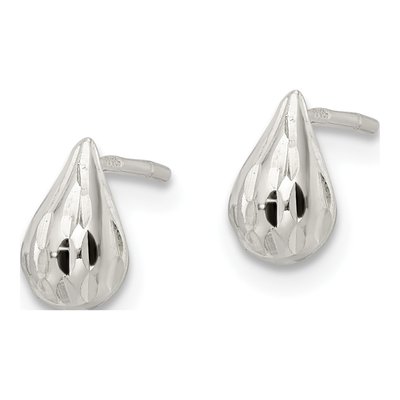 Sterling Silver Diamond-Cut Teardrop Stud Earrings – view 3