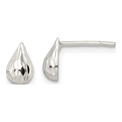 Sterling Silver Diamond-Cut Teardrop Stud Earrings