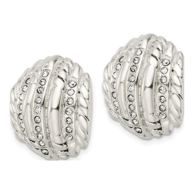 Sterling Silver Round Crystal Button Stud Earrings – view 3