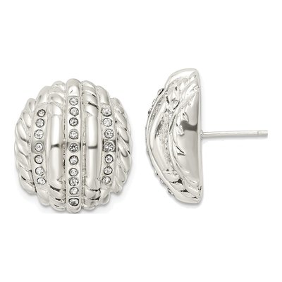 Sterling Silver Round Crystal Button Stud Earrings
